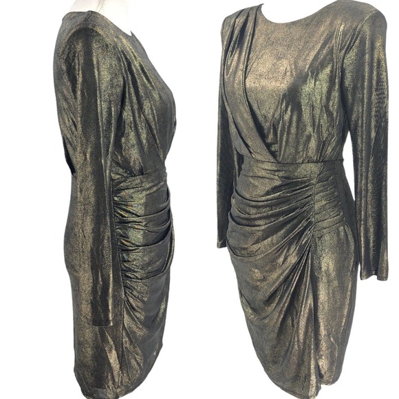 ASTR the Label NWOT Womens Size Small Ruched Mini Dress Gunmetal Gold Going Out - Picture 3 of 9